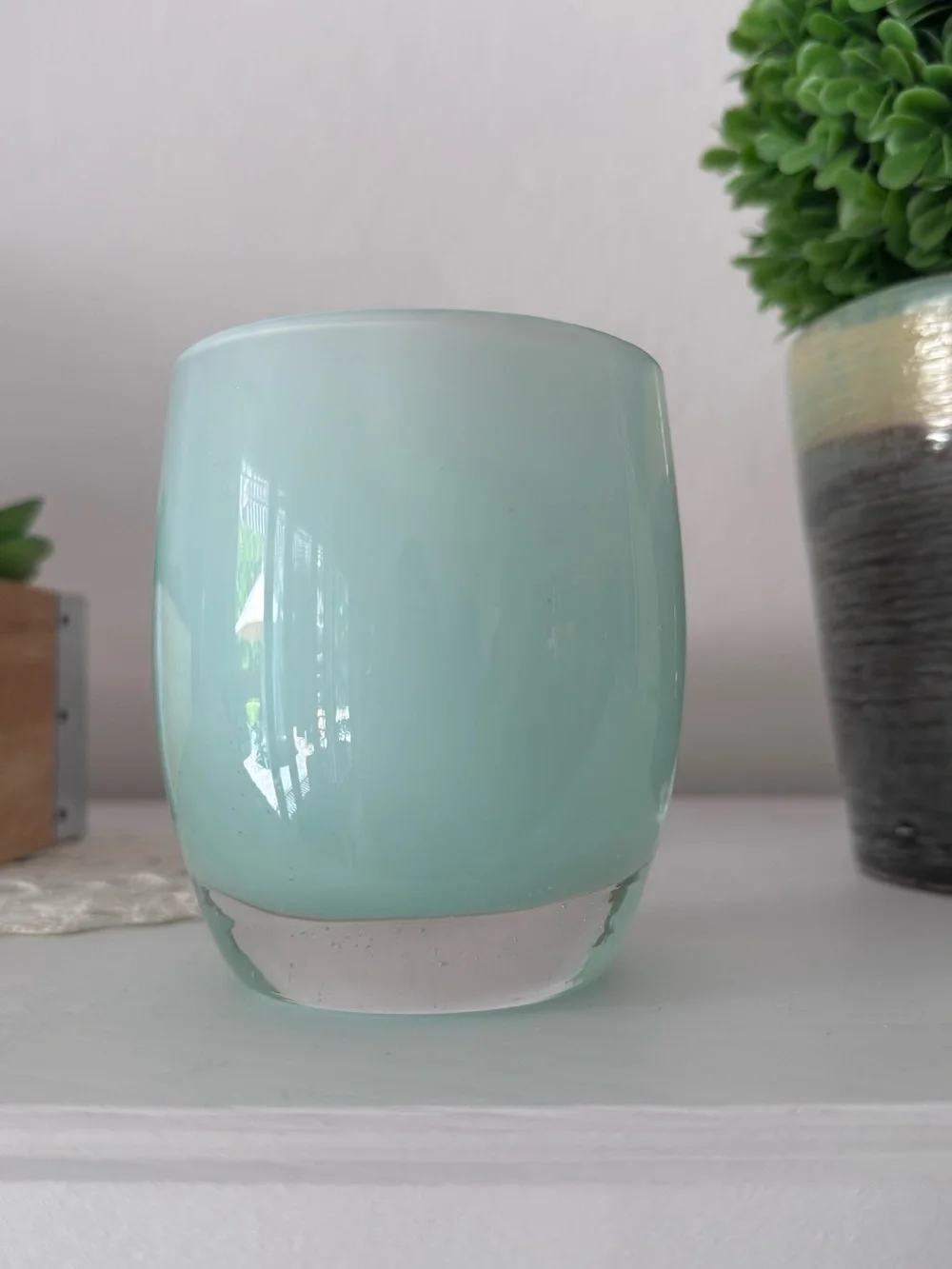 Glassy Baby Handcrafted Glass Candle Holder Thank you Mint Green